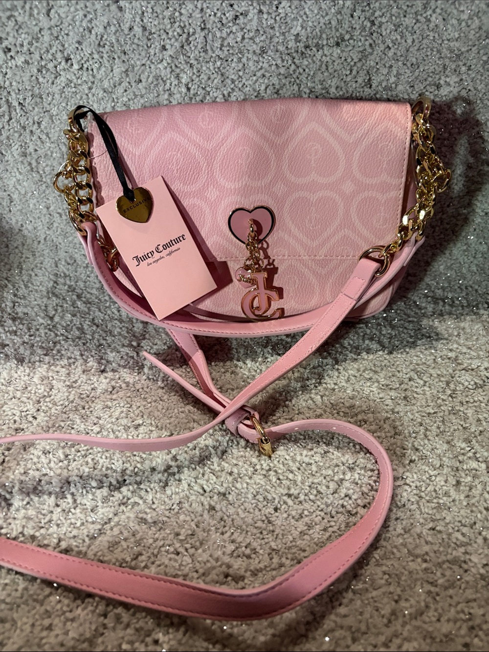 Juicy Couture Pink Heart Logo Chain Strap Crossbody